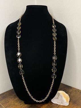Talbots long gold-tone necklace featuring large, faceted glass beads - jewelry